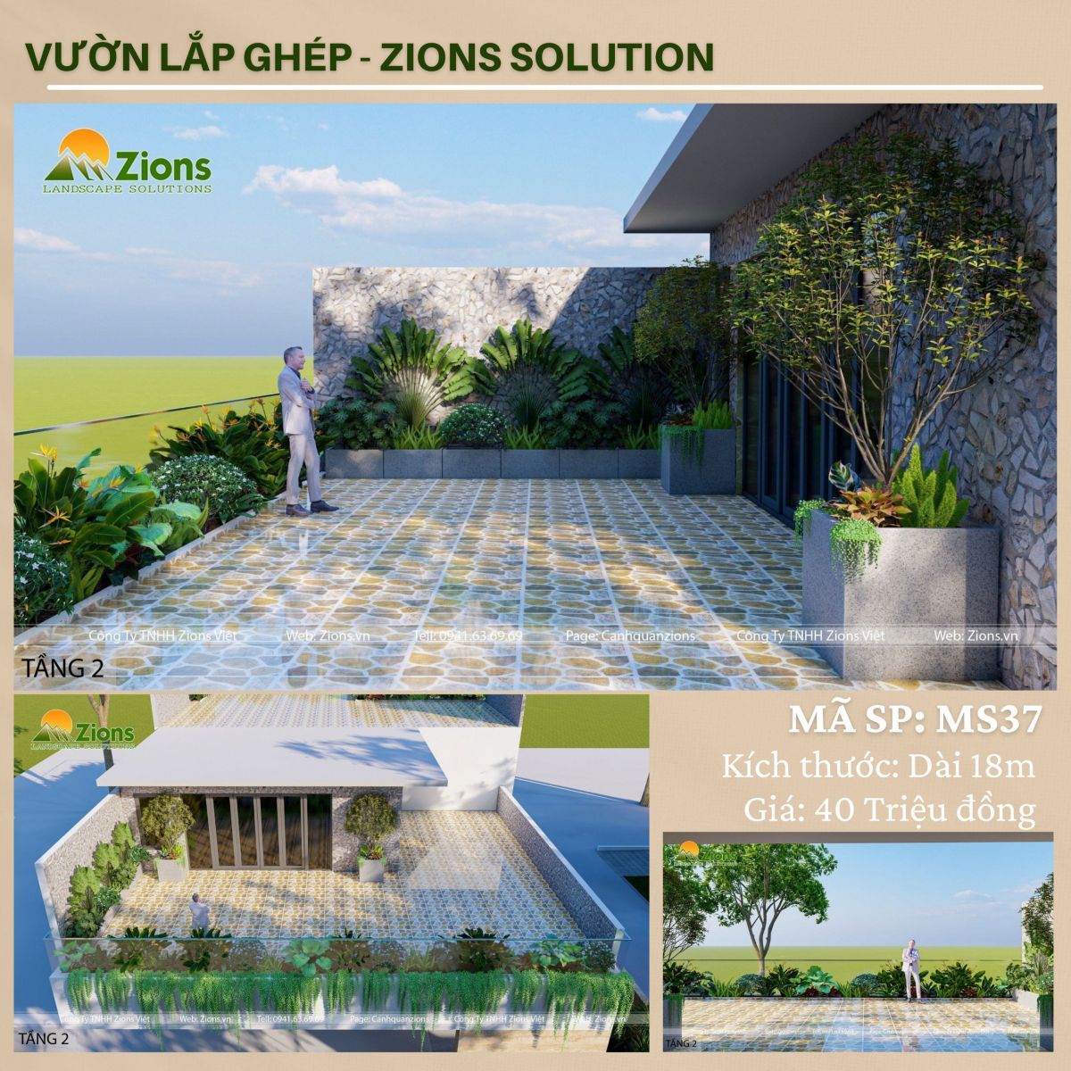 Mẫu vườn lắp ghép - thiết kế tiểu cảnh sân vườn zions